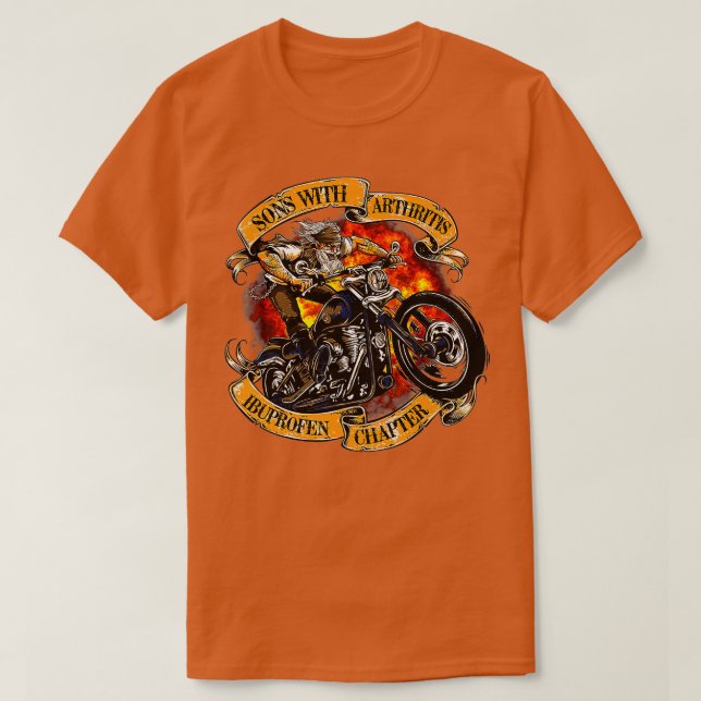 Camiseta Filhos Com Artrite Ibuprofeno Capítulo Motociclo (Frente do Design)