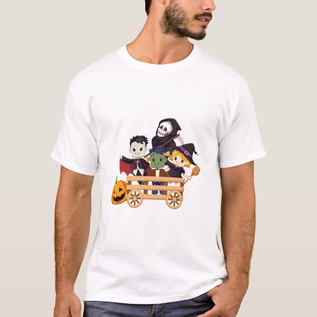 Camiseta Filhos de Cartoon do Dia das Bruxas em Carona (Frente)