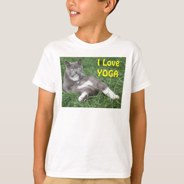 Camiseta Filhos de Vestuário Gato I Love Yoga (Frente)