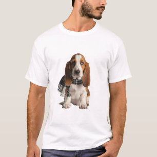 Camiseta Filhote Adorável de Basset Hound com Cachecol Xadr