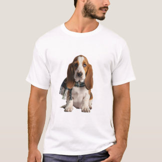 Camiseta Filhote Adorável de Basset Hound com Cachecol Xadr