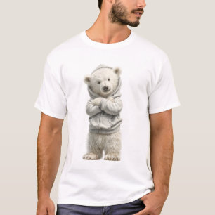 Camiseta Filhote Adorável de Urso Polar com Capuz Branco