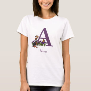 Camiseta Filhote de Beagle Borboletas Monograma Inicial A N