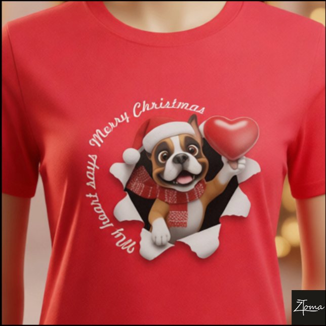 Camiseta Filhote de Boxer com Cachecol e Coração de Natal G (Criador carregado)