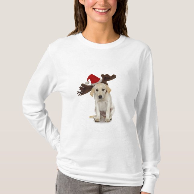 Camiseta Filhote de cachorro com papai noel chapéu e (Frente)