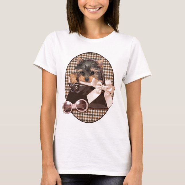 Camiseta Filhote de cachorro de Houndstooth Yorkie (Frente)