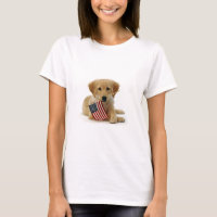 Filhote de cachorro e bandeira do golden retriever