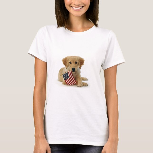 Camiseta Filhote de cachorro e bandeira do golden retriever (Frente)