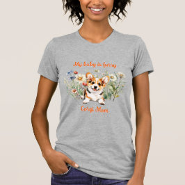 Camiseta Filhote de Corgi entre Flores Silvestres com Texto