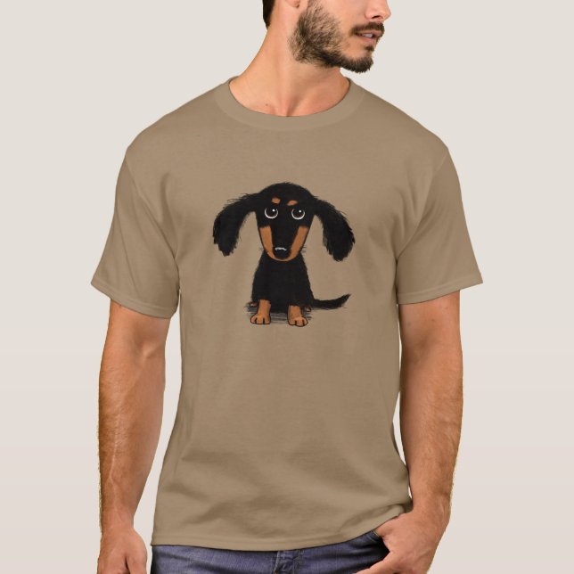 Camiseta Filhote de Dachshund de Cabelo Longo (Frente)