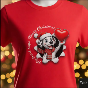 Camiseta Filhote de dálmata com cachecol e coração de Natal