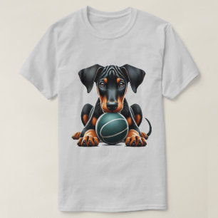 Camiseta Filhote de Doberman Brincando com uma Bola