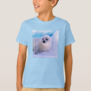 Camiseta Filhote de foca harpa coberto de flocos de neve