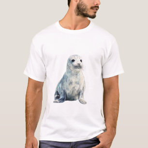 Camiseta Filhote de Foca Harpa Manchada Aquarela Homens