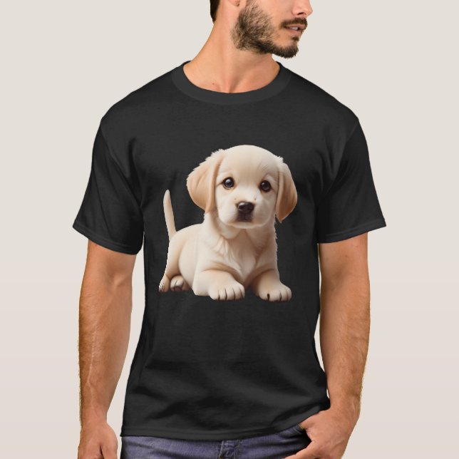 Camiseta Filhote de Labrador deitado cauda aparecendo retrô (Frente)
