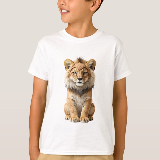 Camiseta Filhote de Leão Majestoso Sentado Crianças (Frente)