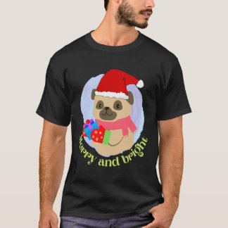 Camiseta Filhote de Pug Fofo de Chapéu de Natal ganhou Pres