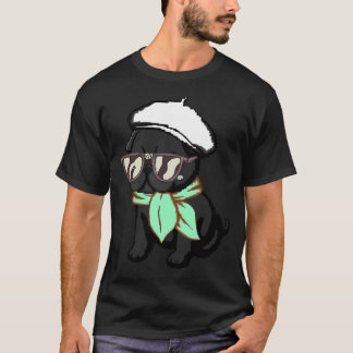 Camiseta Filhote de Pug Preto com Cachecol Verde Pixel Art