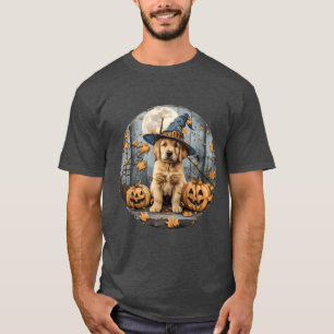 Camiseta Filhote de Retriever Dourado de Halloween Abóboras