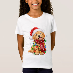 Camiseta Filhote de Retriever Dourado Fofo Luzes de Natal P