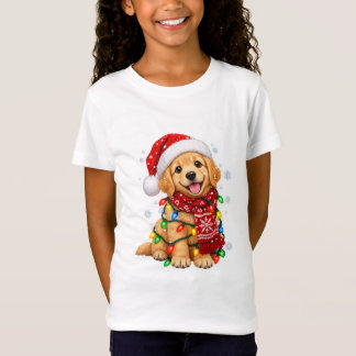 Camiseta Filhote de Retriever Dourado Fofo Luzes de Natal P