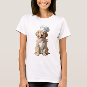 Camiseta Filhote de Retriever Dourado Fofo Vestindo Chapéu