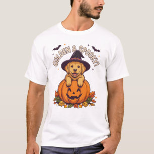 Camiseta Filhote de Retriever Spooky Dourado Halloween Abób