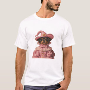 Camiseta Filhote de Rottweiler Vestido como uma Bruxa Rosa