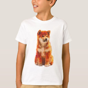 Camiseta Filhote de Shiba Inu Laranja Sentado para Crianças
