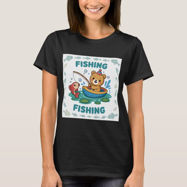 Camiseta Filhote de urso pescando. (Frente)