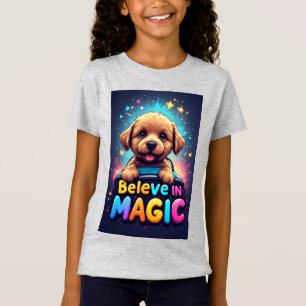 Camiseta Filhote Fofo Tipografia Colorida "Acredite na Magi