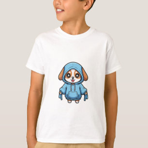 Camiseta Filhote Fofo Vestindo Moletom Azul Crianças