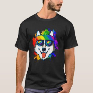 Camiseta Filhote Husky Feliz com Óculos de Sol e Faixa para