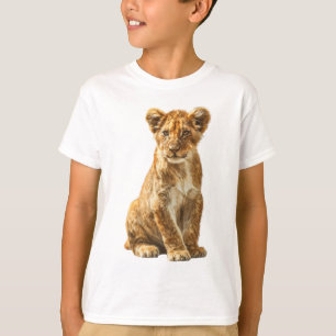 Camiseta Filhote Majestoso Leão Dourado Crianças Selvagens 