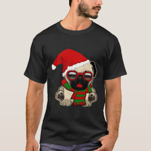 Camiseta Filhote Pug de Natal com Chapéu de Papai Noel Clás