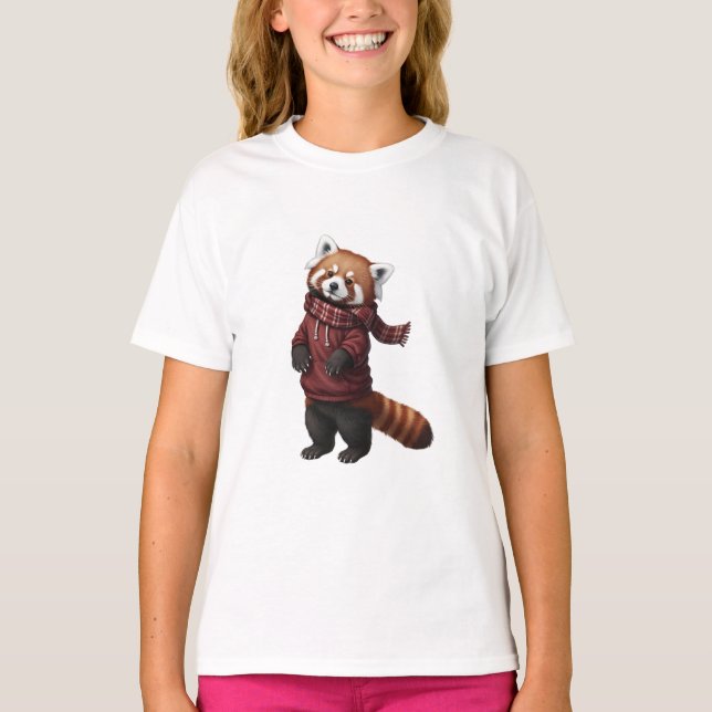 Camiseta Filhotes Adoráveis de Panda Vermelho de Inverno (Frente)
