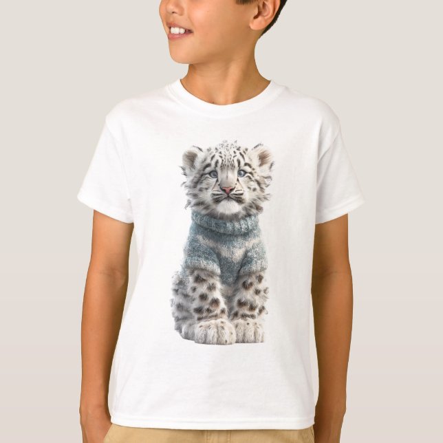 Camiseta Filhotes de Leopardo da Neve Aconchegantes para Cr (Frente)