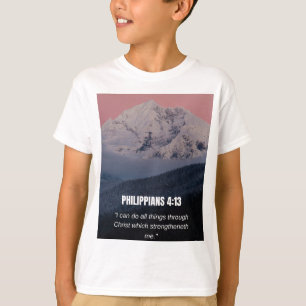Camiseta Filipenses 4:13 Versículo da Bíblia Montanha & Flo