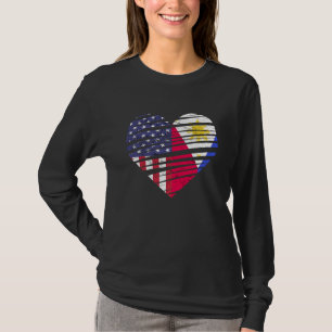 Camiseta Filipinas Americanas Cultivadas Coração EUA Mês do