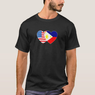 Camiseta Filipinas e EUA Flag Twin Heart para Filipino A