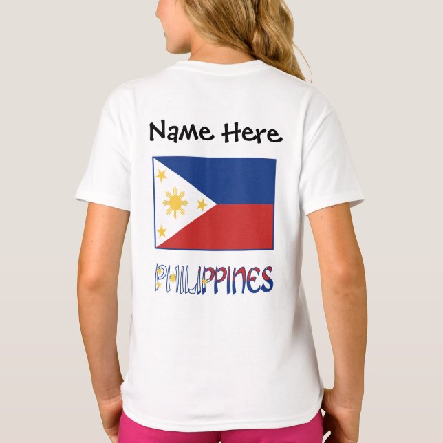 Camiseta Filipinas e Filipino Flag e seu nome (Verso)