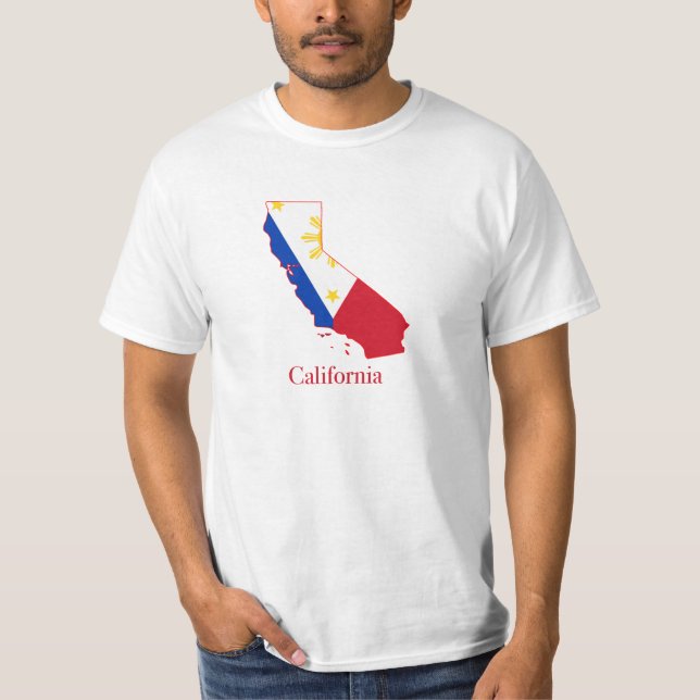Camiseta Filipinas embandeiram sobre o mapa de Califórnia (Frente)