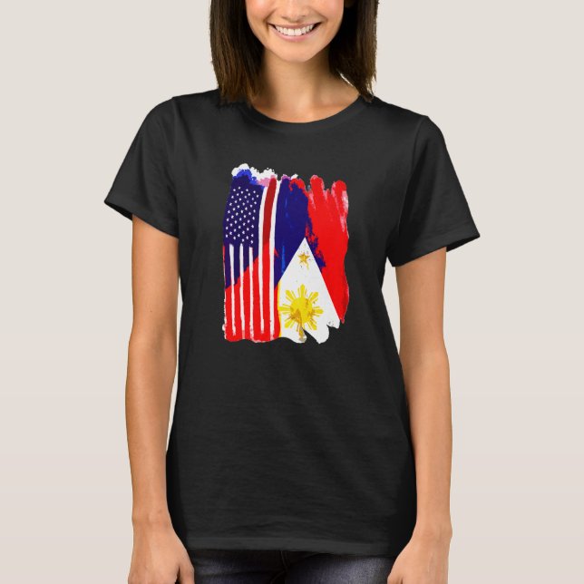 Camiseta Filipinas EUA Sinalizador Half American Half Filip (Frente)