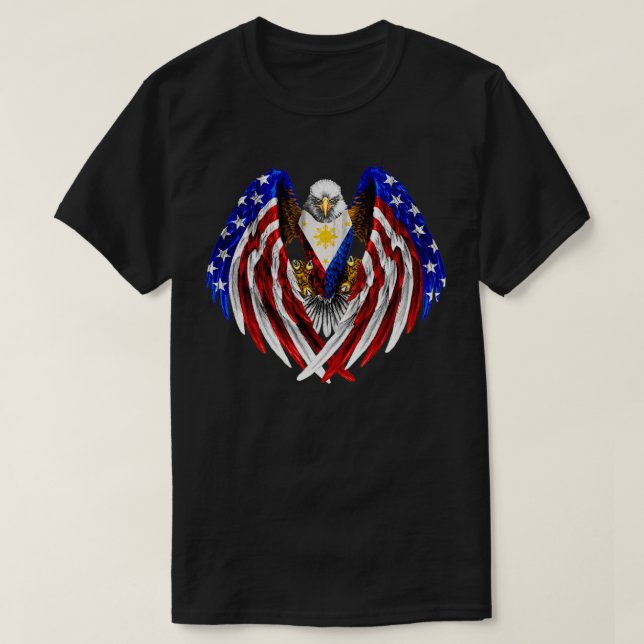 Camiseta Filipino American Philippines USA Flag Eagle T  (Frente do Design)