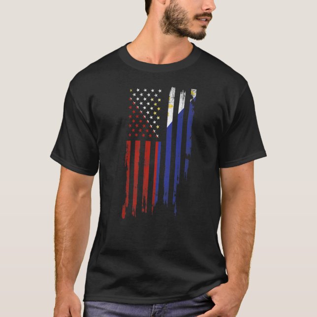 Camiseta Filipino Americano Flag Pride Philipines Afetado (Frente)