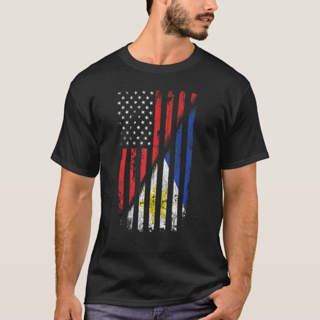 Camiseta Filipino Americano Flag Retro Style Eua Filipinas (Frente)