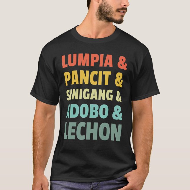 Camiseta Filipino Philippine Food Lumpia Pancit Sinigang Ad (Frente)