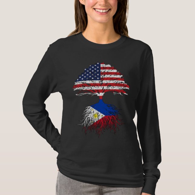 Camiseta Filipino Roots American Grown Filipinas Flag Gif (Frente)