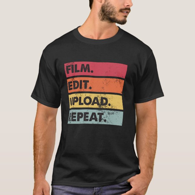 Camiseta Film Edit Upload Repetir Fazer de filme Editor de  (Frente)