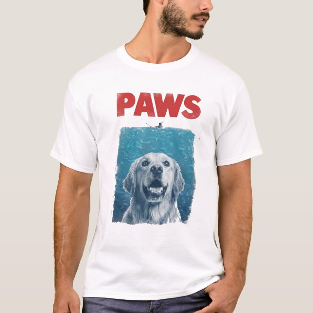 Camiseta Filme Paródia do Tubarão com Cachorro PAWS | Cacho (Frente)